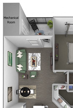 Quinn Crossing - Cedar Roughs - 1 bedroom - 1 bath - 3D floor plan Quinn Crossing - Cedar Roughs - 1 bedroom - 1 bath - 3D floor plan